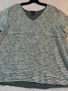 Gap Top Women's XL Green Neutral‎ V Neck Flowy Mixed Media Satin Old Money